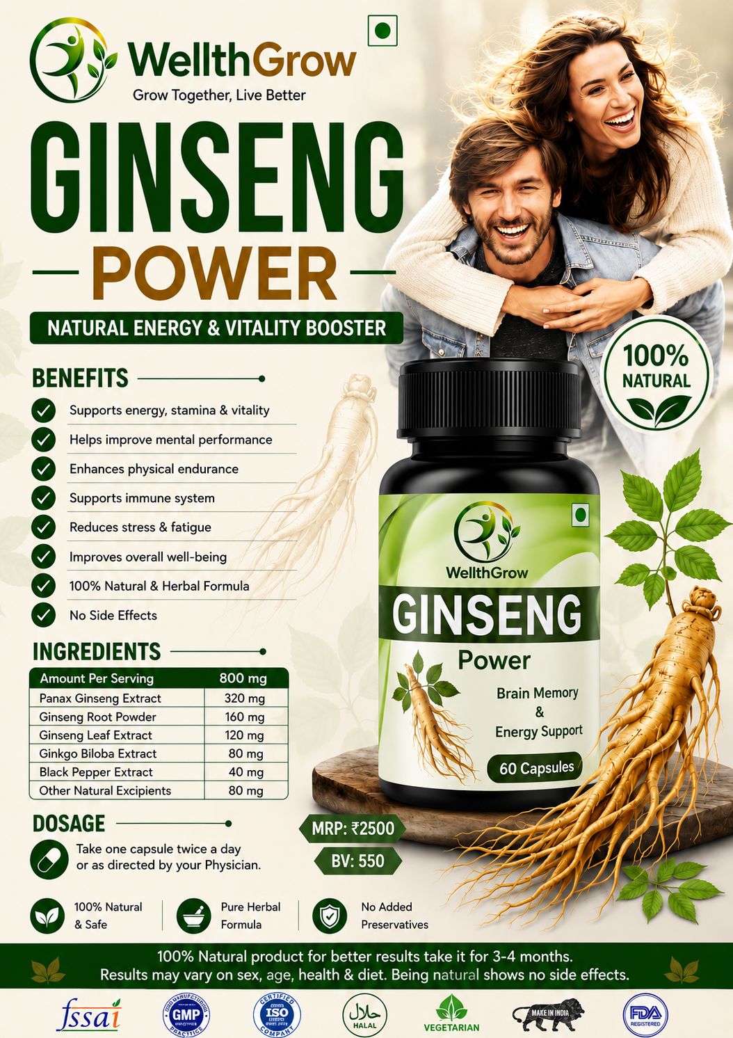 WellthGrow GINSENG POWER - Natural Energy & Mental Performance Support